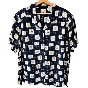 Elisabeth Liz Claiborne sz 18 Vintage Women’s Novelty Print Button Down Top Navy